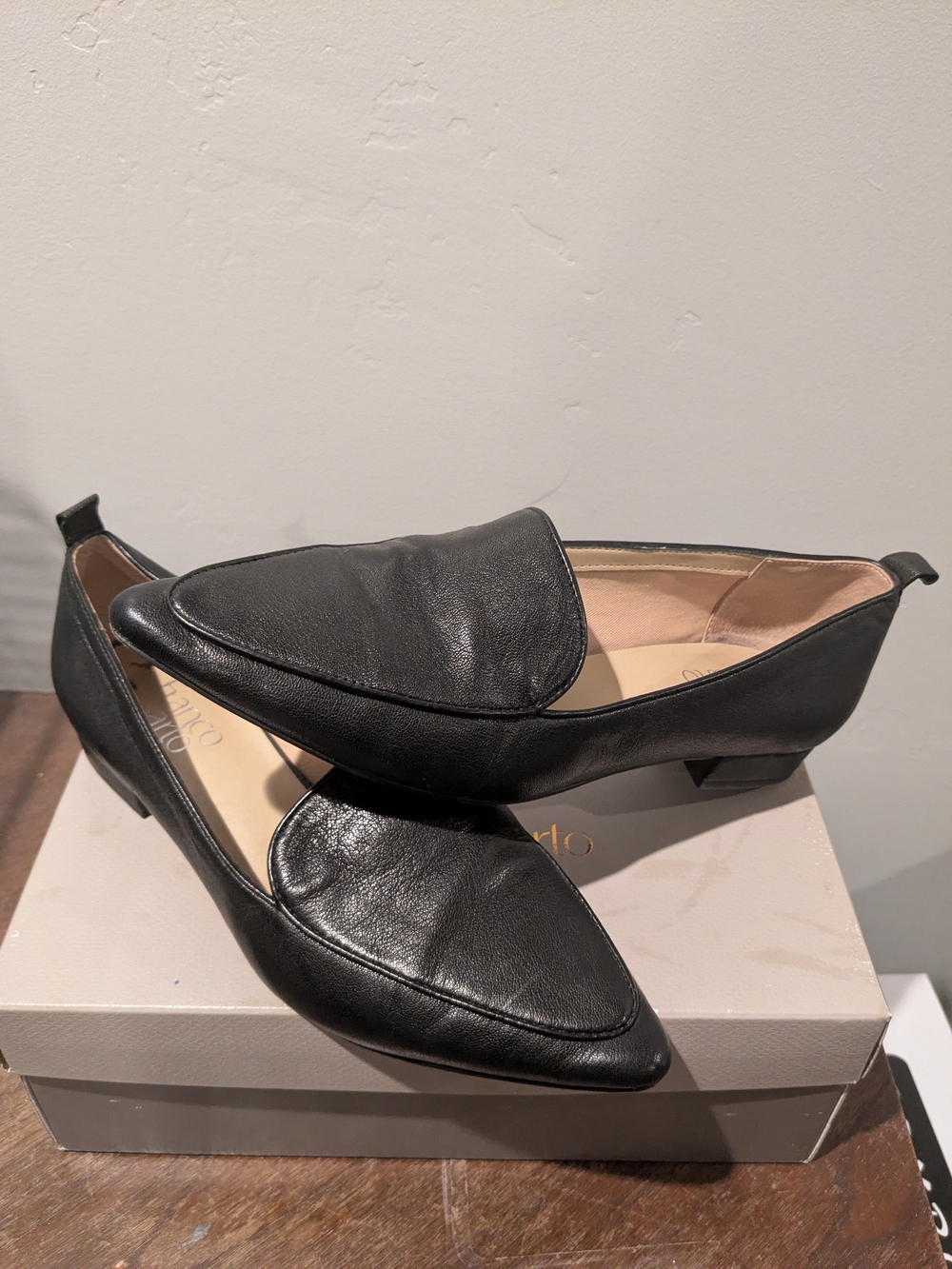 Franco Sarto Black Pointed Leather Loafers for Women
